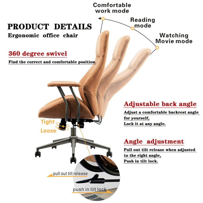 POUUIN Ergonomic Office Chair, Adjustable Mid Back Cushion Lumbar Support Desk Chair With Silent Wheels, Smooth&Durable Gaming Chair For Home,Living Room