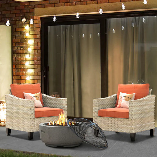 POUUIN Athena Series Outdoor Patio Furniture Set with Fire Pit 3-Piece