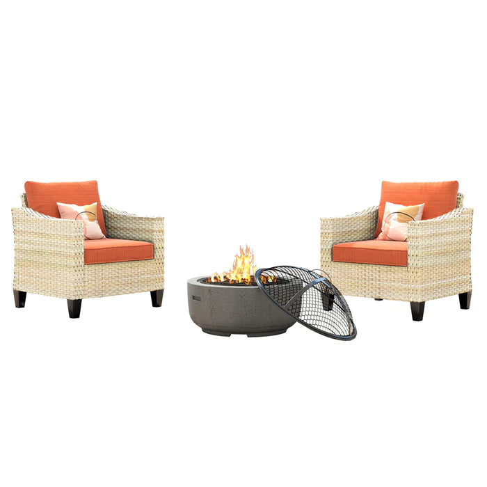 POUUIN Athena Series Outdoor Patio Furniture Set with Fire Pit 3-Piece