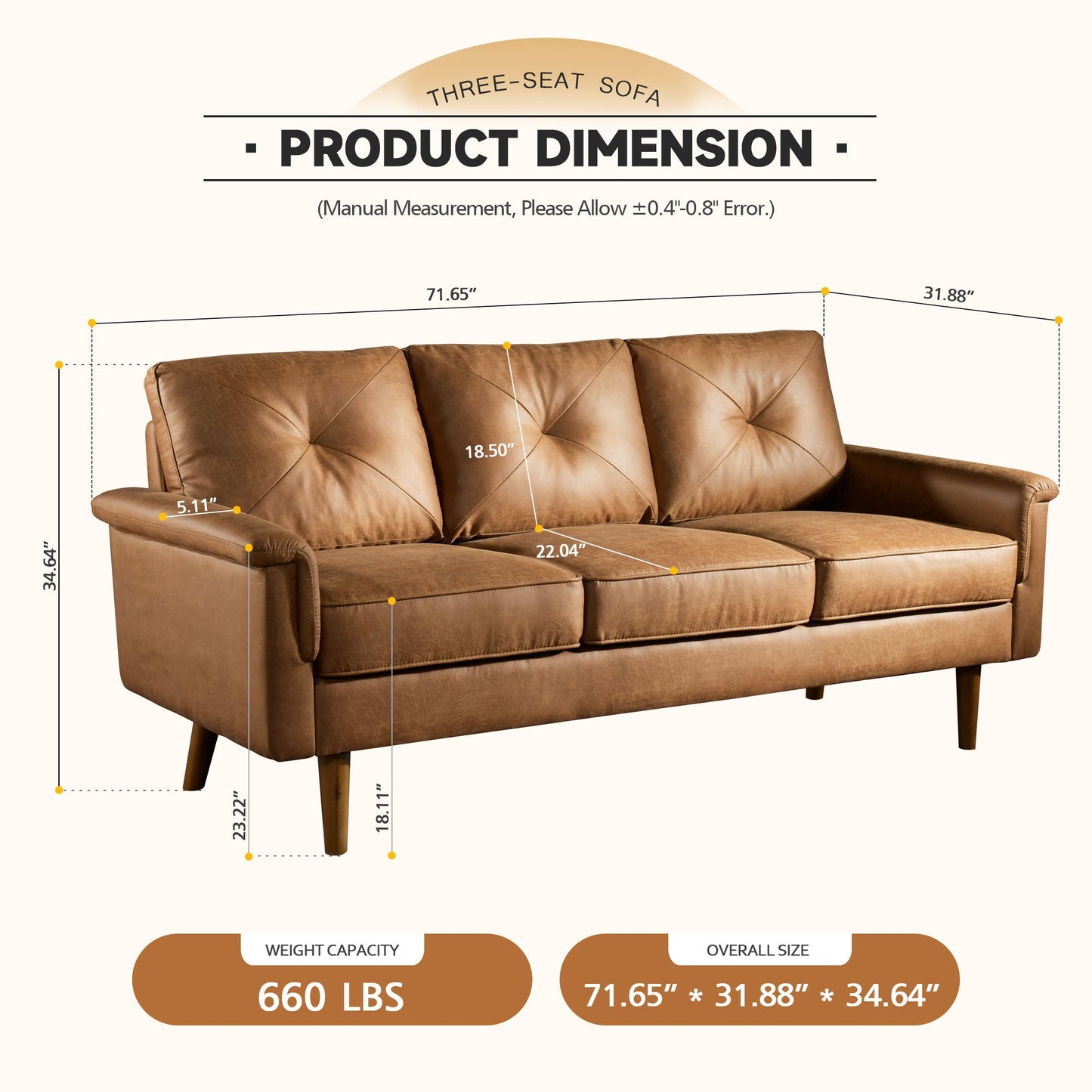 POUUIN 72"Hot Stamping,Mid Century Living Room Sofa, Pit Stripe Fabric, Cat-Scratch-Proof And Easy To Install Sofa For Different House Types