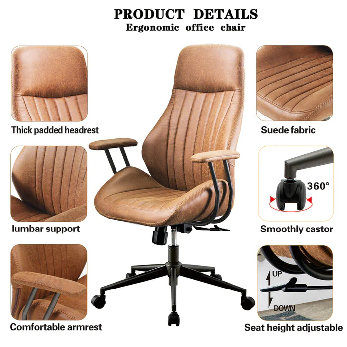 POUUIN Ergonomic Office Chair, Adjustable Mid Back Cushion Lumbar Support Desk Chair With Silent Wheels, Smooth&Durable Gaming Chair For Home,Living Room