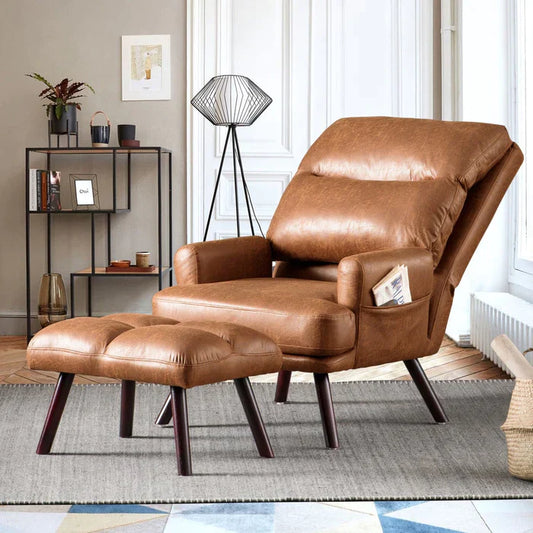POUUIN Living Room Accent Chair with Ottoman, multi angle adjustment