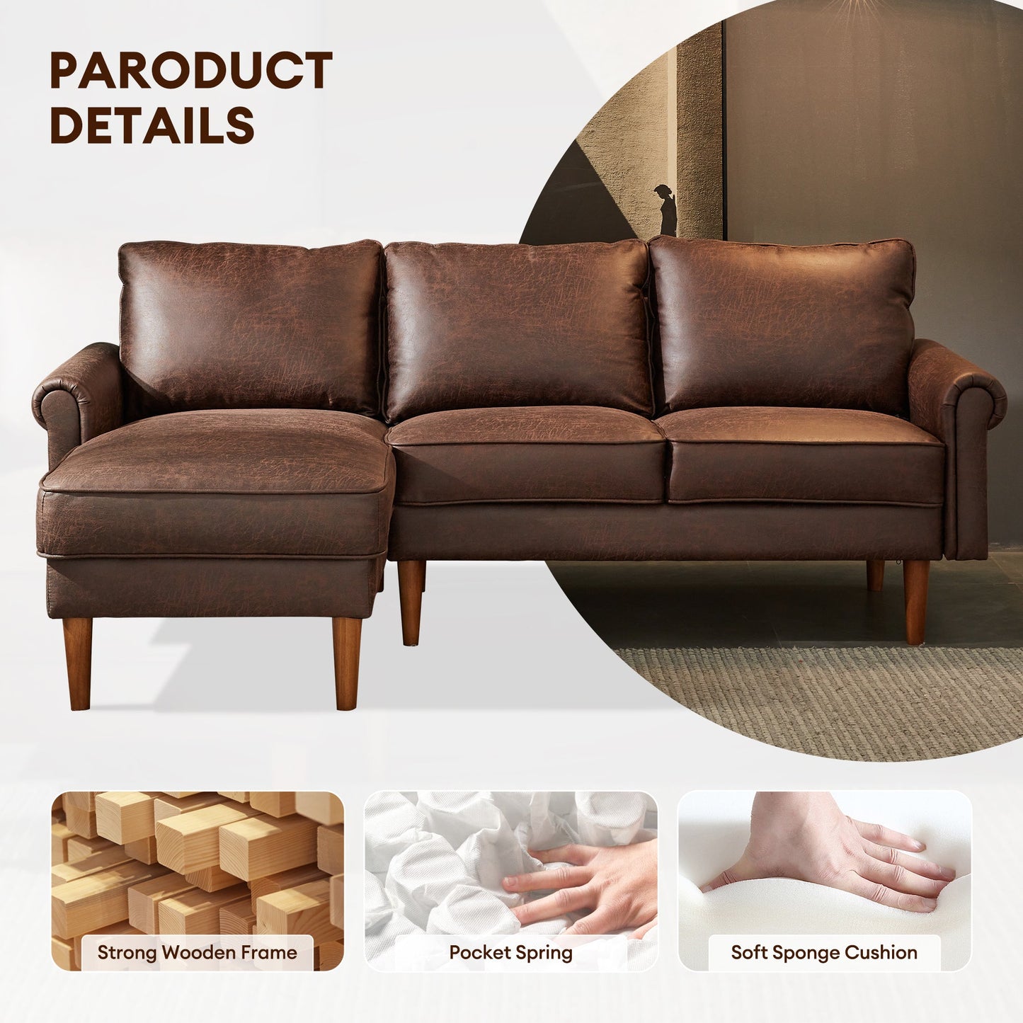 POUUIN 82 Inch Sofa Couch With Extra Deep Seats,Hot Stamping Fabric Classic Modern Sofa,3 Seat Sofa For Living Room,Dorm,Office,Apartment